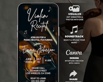 Editable Violin Recital Invitation, Animated Canva, Editable Template, Music Event Invitation, Digital Recital Invitation, Violin Recital
