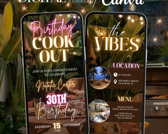 Animated Birthday BBQ Cookout Invitation | Backyard Party Video Invite + Itinerary | Canva Editable
