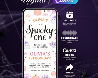 Spooky One Halloween Birthday Invitation: Pink Ghost Evite (Digital Download, MP4 Video