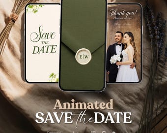 Animated Envelope Wedding Invitation Video | Sage Green Floral | Digital Save the date Invitation | Photo + Calendar Suite | Editable Canva