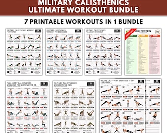 Complete Military Calisthenics Workout Bundle PDF, 7 Printable Guides for Men Women Beginners, Full Body Bootcamp Strength Training, 30 Day