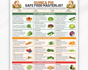 Guinea Pig Safe Foods Printable PDF, Guinea Pig Safe Food Masterlist, Cavy Diet Guide Printable, Eat Limit Avoid, Guinea Pig Food Chart