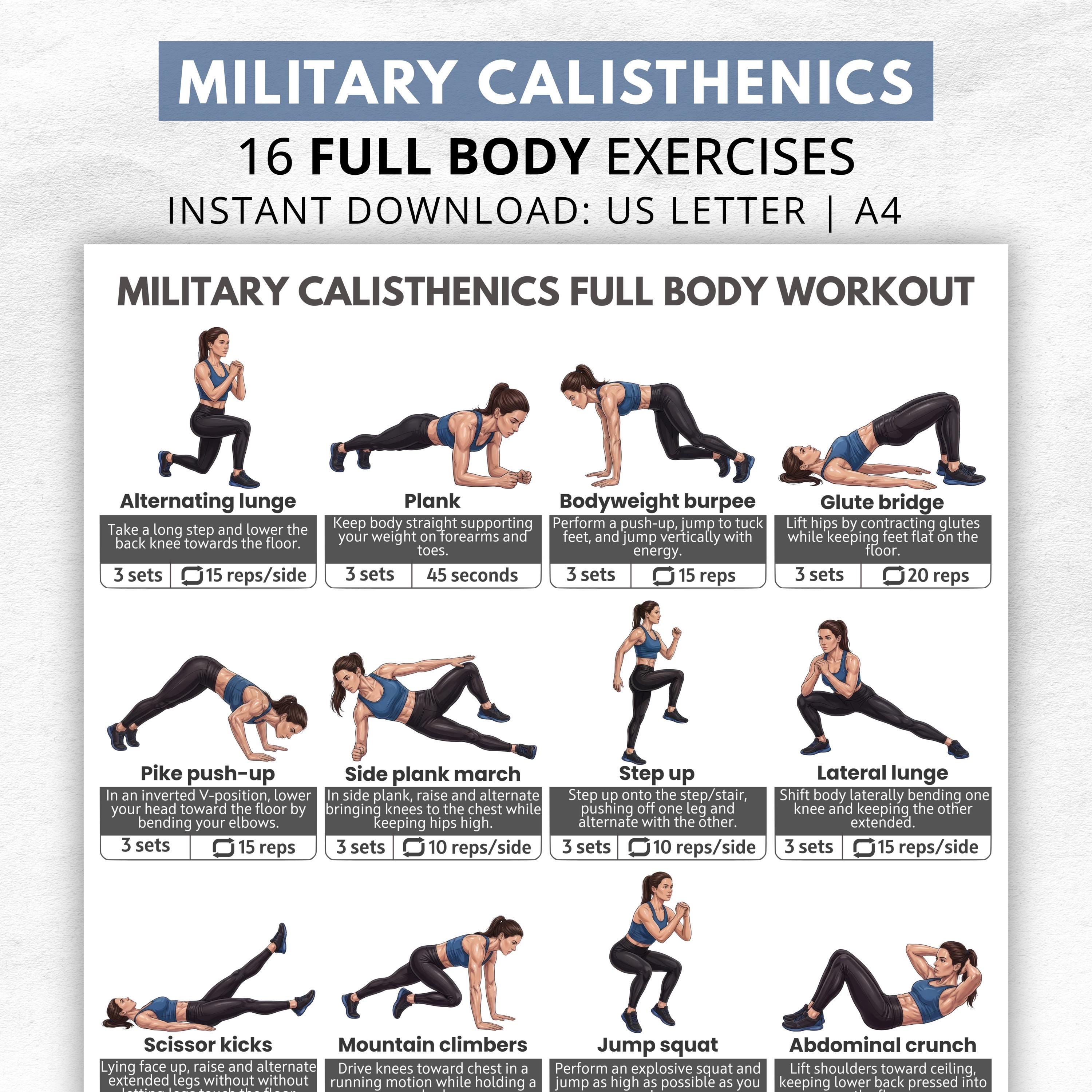Military Calisthenics Workout Plan, Full Body Bodyweight Training ...