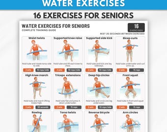 Water Exercises For Seniors, Water Aerobic Exercises, Water Aerobics Routine, Water Aerobics, Printable Exercise Chart, Instant Download,PDF