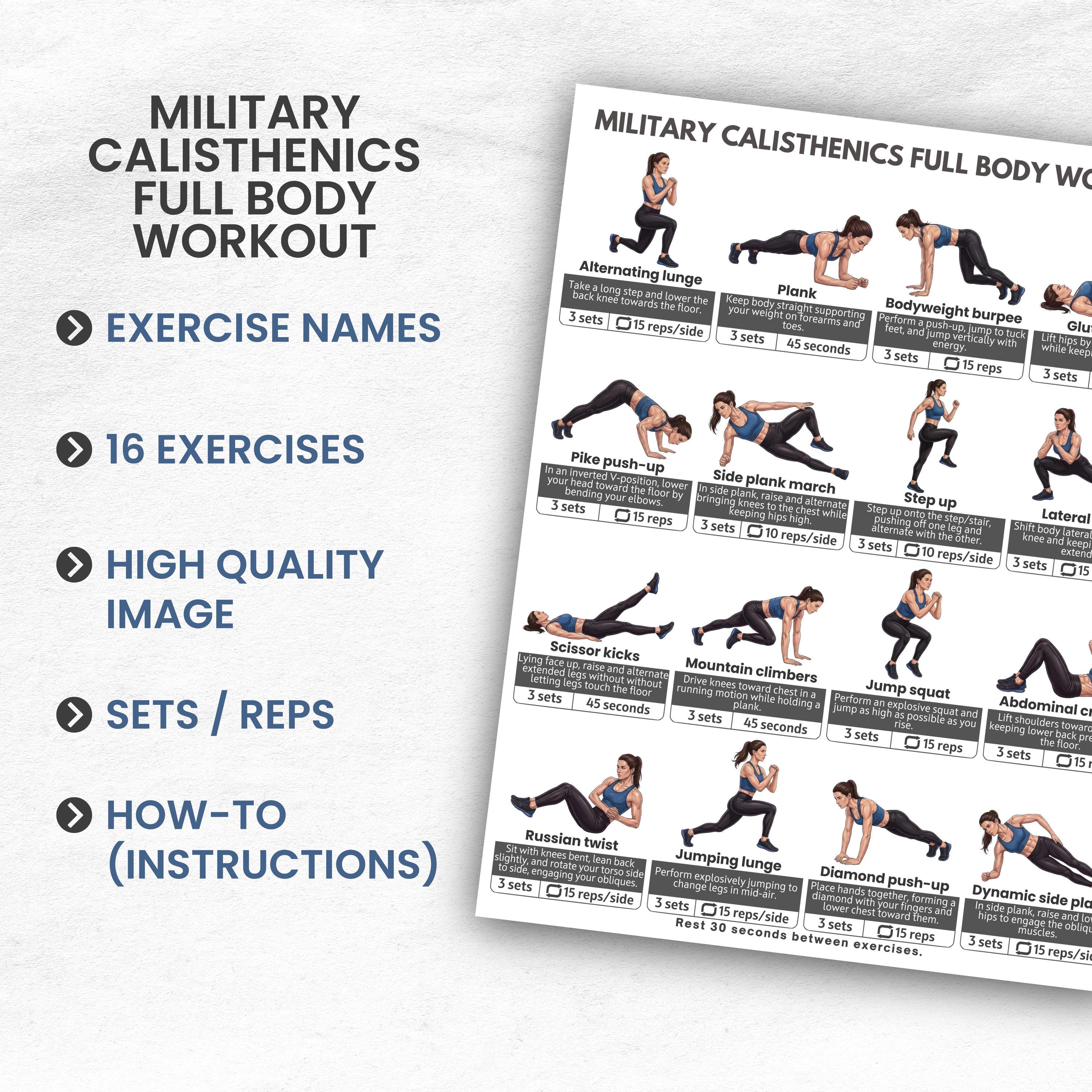 Military Calisthenics Workout Plan, Full Body Bodyweight Training ...