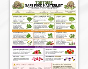 Tortoise Safe Foods Masterlist Printable, Eat Limit Avoid, Tortoise Safe Foods Chart, Tortoise Owner Gift, Reptile Feeding Guide Printable