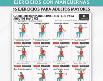 Ejercicios con Mancuernas en Casa para Adultos Mayores de 50, Tercera Edad, Rutina Adultos Mayores en Casa, Descarga Digital en Español, PDF