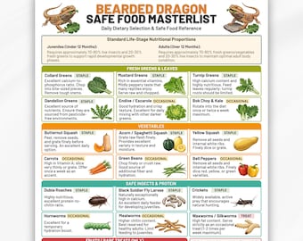 Safe Foods for Bearded Dragons Printable, Eat Limit Avoid, Bearded Dragon Food Chart, What Bearded Dragons Can Eat, Beardie Feeding List,PDF