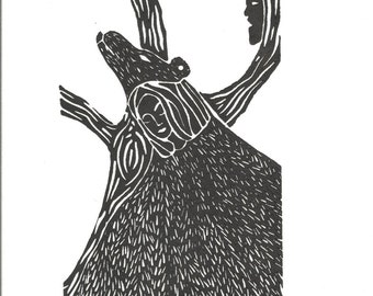 Hibernation A Linoleum Block Print on Kozo Paper