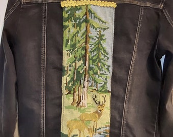 Veste en jean upcyclée forêt