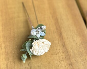 Faux Flower and Leaves Pin