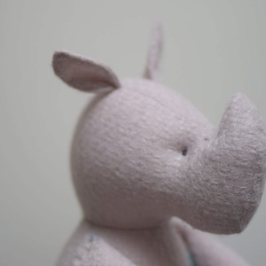 Handmade Rhino doll, Waldorf inspired Eco toy, soft fabric doll, stuffed animal, baby toddler natural Cream image 1