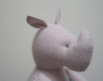 Handmade Rhino doll, Waldorf inspired Eco toy, soft fabric doll, stuffed animal, baby toddler natural Cream