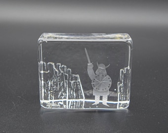 Vintage Skruf Glass Sweden Crystal Paperweight Bengt Edenfalk design, Vintage Crystal Paperweight with viking image, Scandinavian viking