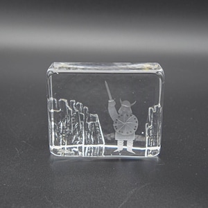 Vintage Skruf Glass Sweden Crystal Paperweight Bengt Edenfalk design, Vintage Crystal Paperweight with viking image, Scandinavian viking