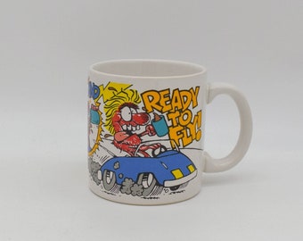 Vintage Three Cheers from Applause Mug, 1980s REVVED UP and Ready to Fly Three Cheers original mug, Vintage crazy cartoon mug