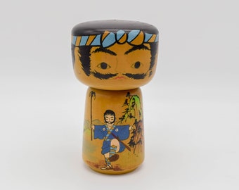 Vintage Sosaku Kokeshi Samurai Doll, Large Wooden Japanese Figurine