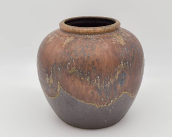 West German Pottery Dumler and Breiden round vase 035 15, vintage WGP vase, Matte brown fat lava decor vase, Dumler and Breiden round vase