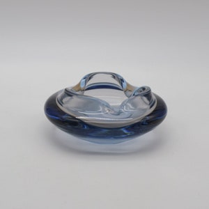 Vintage Bohemian Harrachov glassworks Czech art glass ashtray designed by Milan Metelak, Mid Century Harrachov Bohemian blue glass ashtray