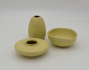 West German Pottery Ernst Loesche miniature vase, Ernst Losche miniature bowl, Mid Century ceramic vase, Crackle glaze miniature vase