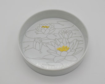 Vintage Rosenthal Studio Line dish water lilies pattern, vintage Rosenthal Studio Linie porcelain round dish with water lilies design