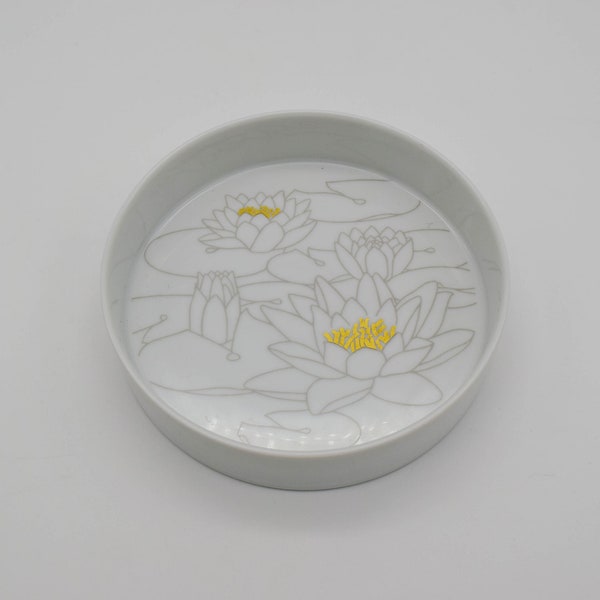 Vintage Rosenthal Studio Line dish water lilies pattern, vintage Rosenthal Studio Linie porcelain round dish with water lilies design