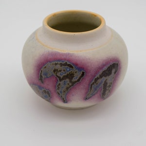Vintage Canadian Studio Ceramic Small vase, studio pottery round vase, Grey and purple round vase, Mid Century studio pottery vase