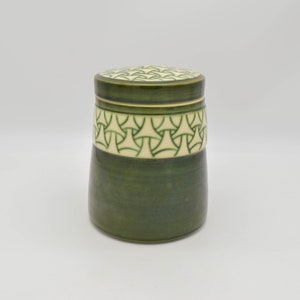 Vintage Canadian Studio Pottery Lidded Jar by Alexandra McCurdy NS, Alexandra McCurdy Mishima Lidded Jar, Vintage Large ceramic lidded jar