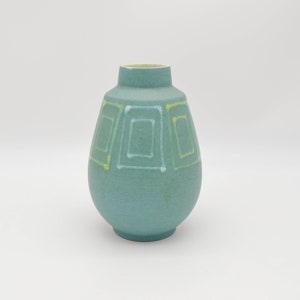 West German Pottery Carstens Tonnieshof vase 690 19, vintage WGP vase, Matte turquoise vase with geometric decor, Carstens Tonnieshof vase
