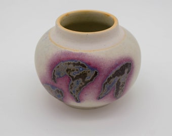 Vintage Canadian Studio Ceramic Small vase, studio pottery round vase, Grey and purple round vase, Mid Century studio pottery vase