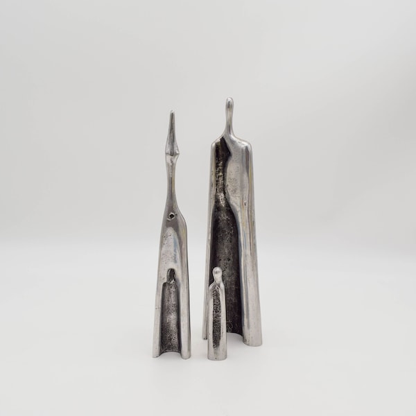Vintage Aharon Bezalel Aluminum Family Sculpture, Israeli Art