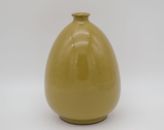Vintage Studio Pottery Vase, Olive Green Stoneware, Balloon Shape