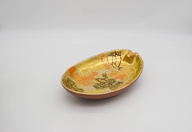 Vintage Bitossi Ashtray Broken gold series, Bitossi Oro Roto ashtray, Vintage Italian Pottery Ashtray, vintage Italian pottery trinket dish image 1