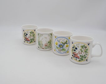 Vintage set of 4 Grosvenor England Bone China mugs, vintage Grosvenor mugs, Grosvenor Bittersweet, Celandine, Silverwood Pattern mugs
