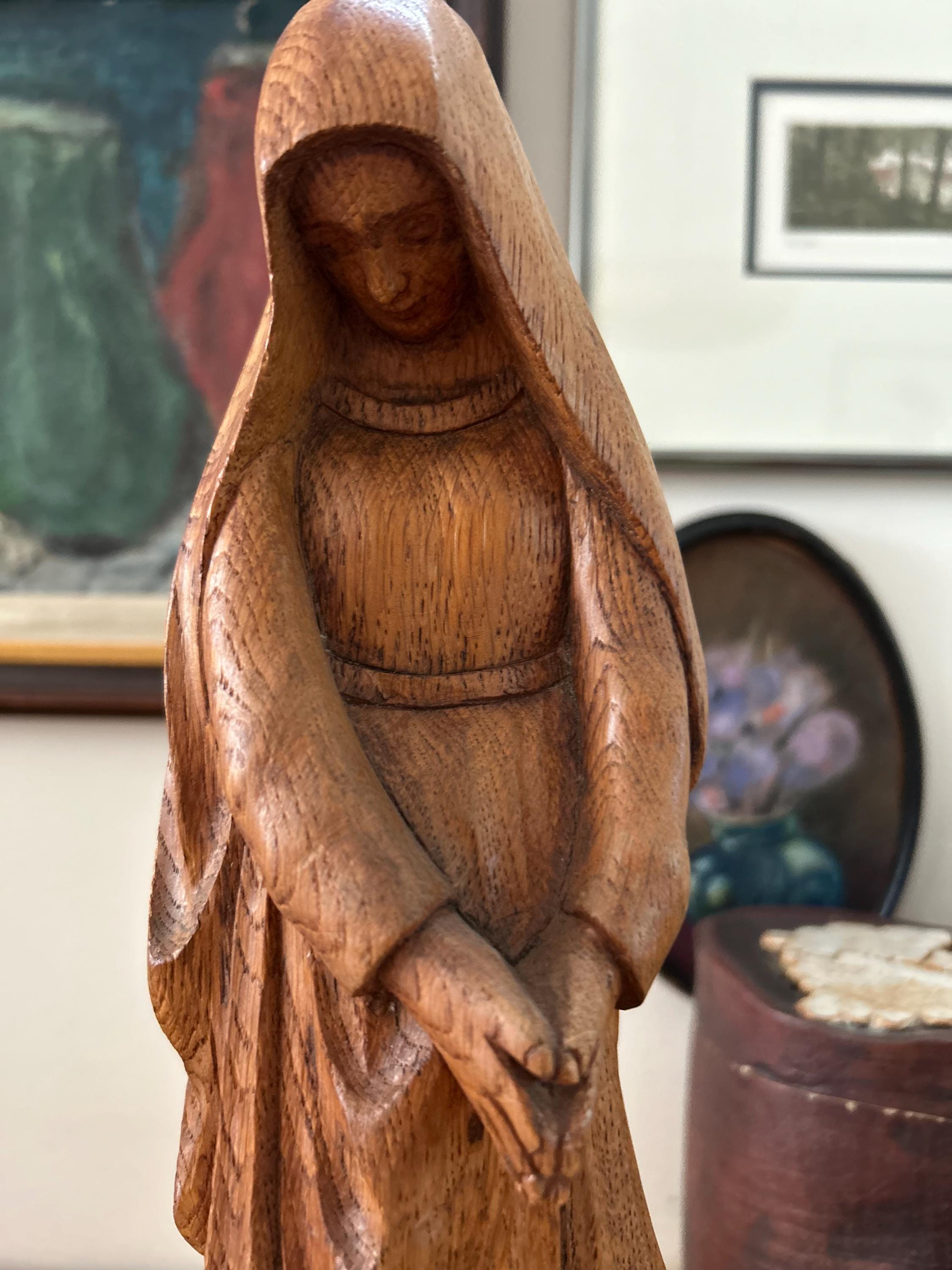 ヴィンテージの手彫りの木製聖母マリア彫刻 - Etsy 日本