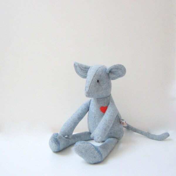 RESERVED SALE stuffed Mouse doll animal toy upcycled doll baby shower gift baby blue vintage unique gift idea Eco Toy bubynoa Best Friend