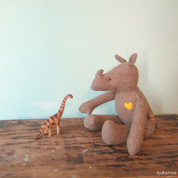 RESERVED     SALE Rhinoceros doll eco friendly upcycled vintage cotton blend soft OOAK Heirloom bubynoa Best Friend