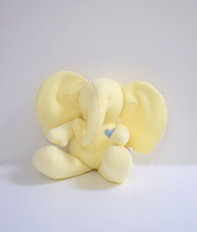 Handmade Baby Elephant stuffed doll, upcycled eco toy, Yellow fleece soft fabric doll, nursery decor Baby shower gift idea image 2