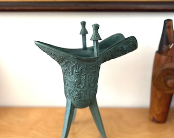 Vintage Replica of Antique Bronze verdigris finish Chinese Wine Vessel replica
