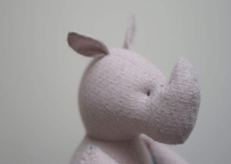 Handmade Rhino doll, Waldorf inspired Eco toy, soft fabric doll, stuffed animal, baby toddler natural Cream image 1