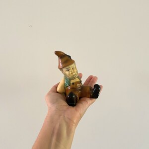 vintage Pair of Devon Ware by Kahane gnome figurines, vintage hand painted chalkware elf figurines, vintage seated gnome figurines image 9