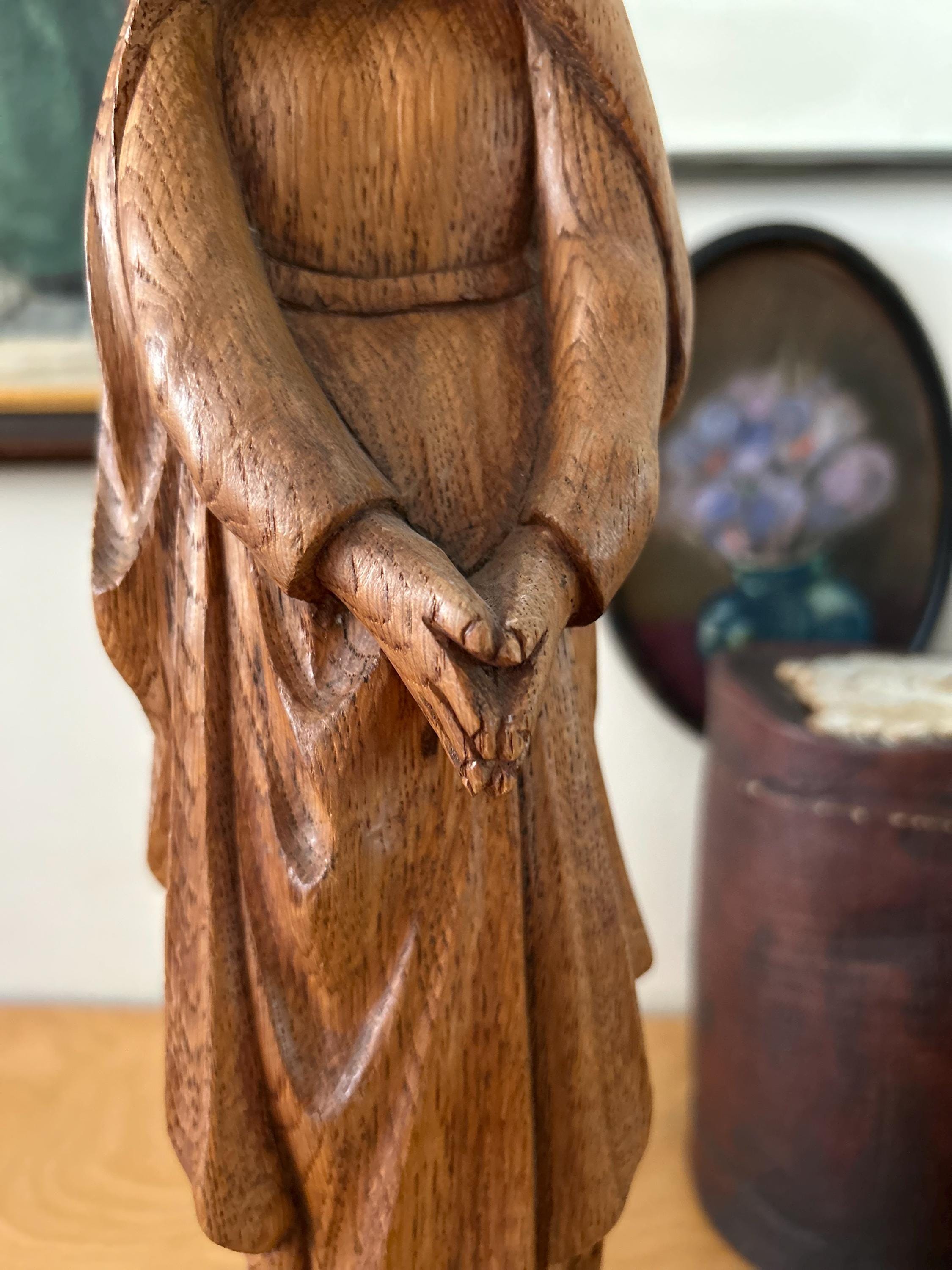 ヴィンテージの手彫りの木製聖母マリア彫刻 - Etsy 日本