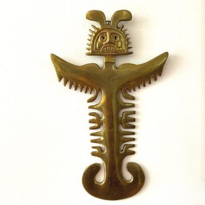 Vintage Pre Columbian Tolima Tumi Human Headed Bird solid Brass Wall decor