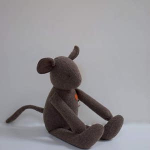 Handmade Mouse doll, stuffed animal doll, eco toy, upcycled vintage chocolate brown wool mouse, soft gift idea baby shower image 2