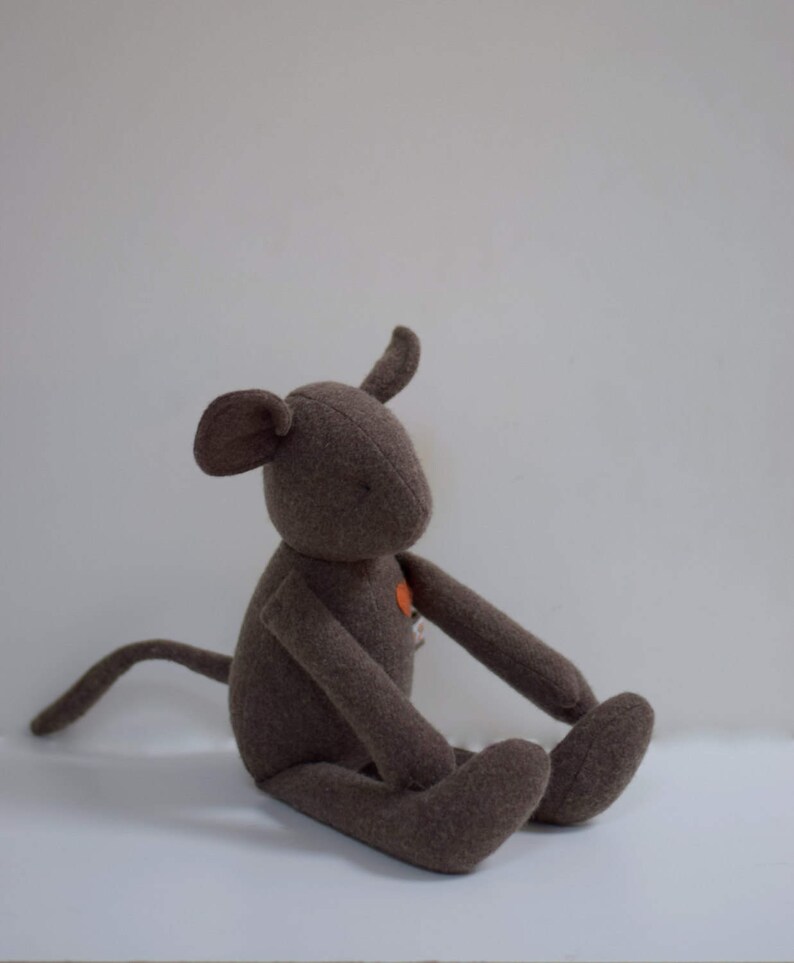 Handmade Mouse doll, stuffed animal doll, eco toy, upcycled vintage chocolate brown wool mouse, soft gift idea baby shower image 2