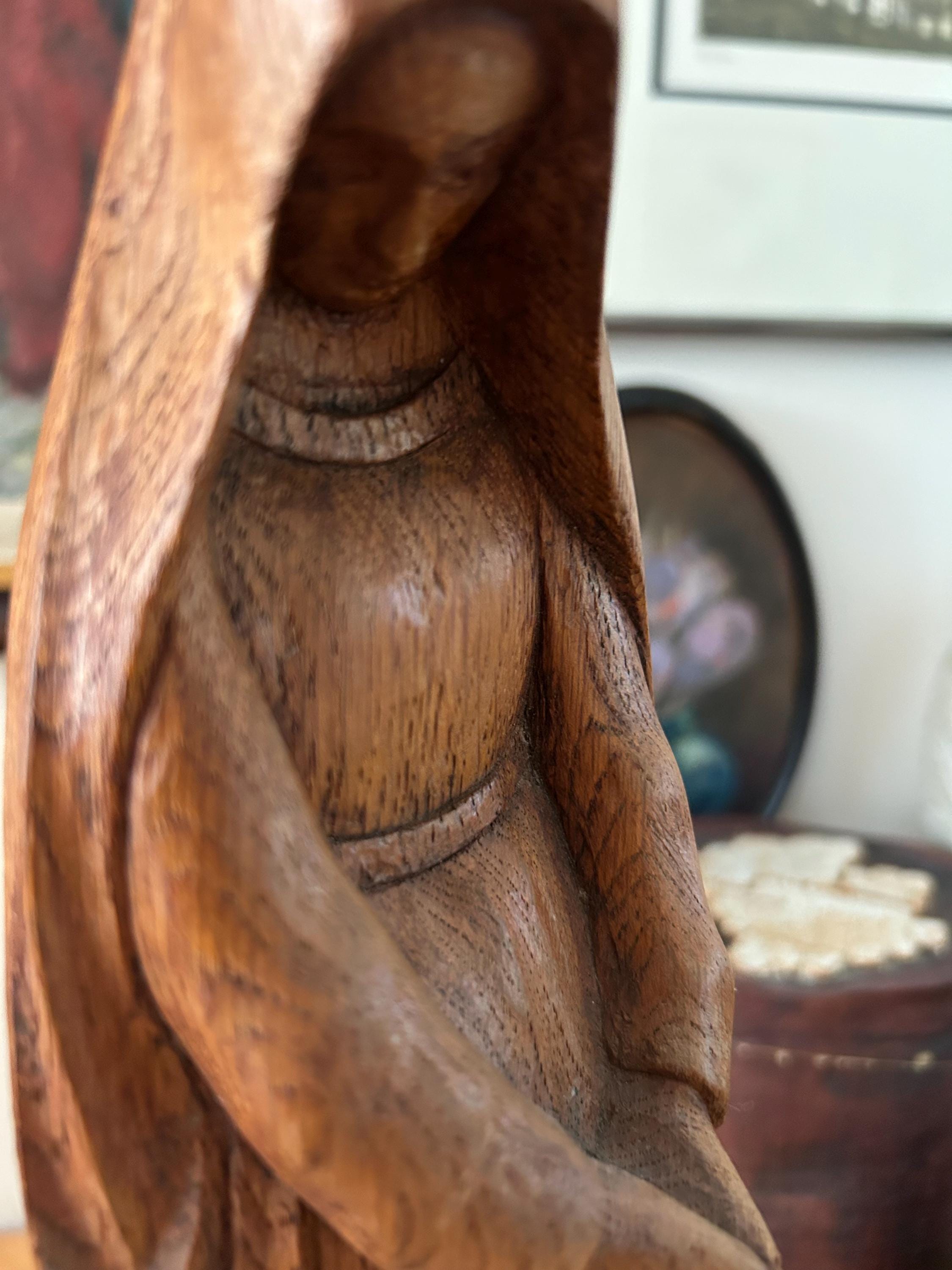 ヴィンテージの手彫りの木製聖母マリア彫刻 - Etsy 日本