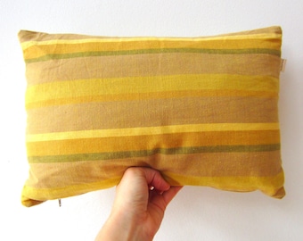 Pillow cover vintage Linen cotton blend Mid century Earth tone shades of green Yellow unique upcycled