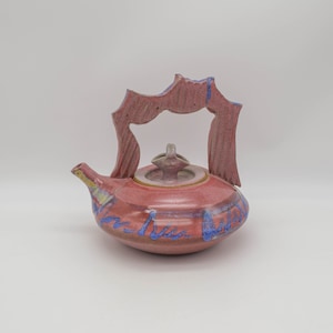 Vintage Canadian Studio pottery Teapot by Margaret Hughes, vintage Memphis style sculptural ceramic teapot, Post modern ceramic teapot
