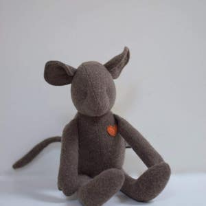 Handmade Mouse doll, stuffed animal doll, eco toy, upcycled vintage chocolate brown wool mouse, soft gift idea baby shower image 3
