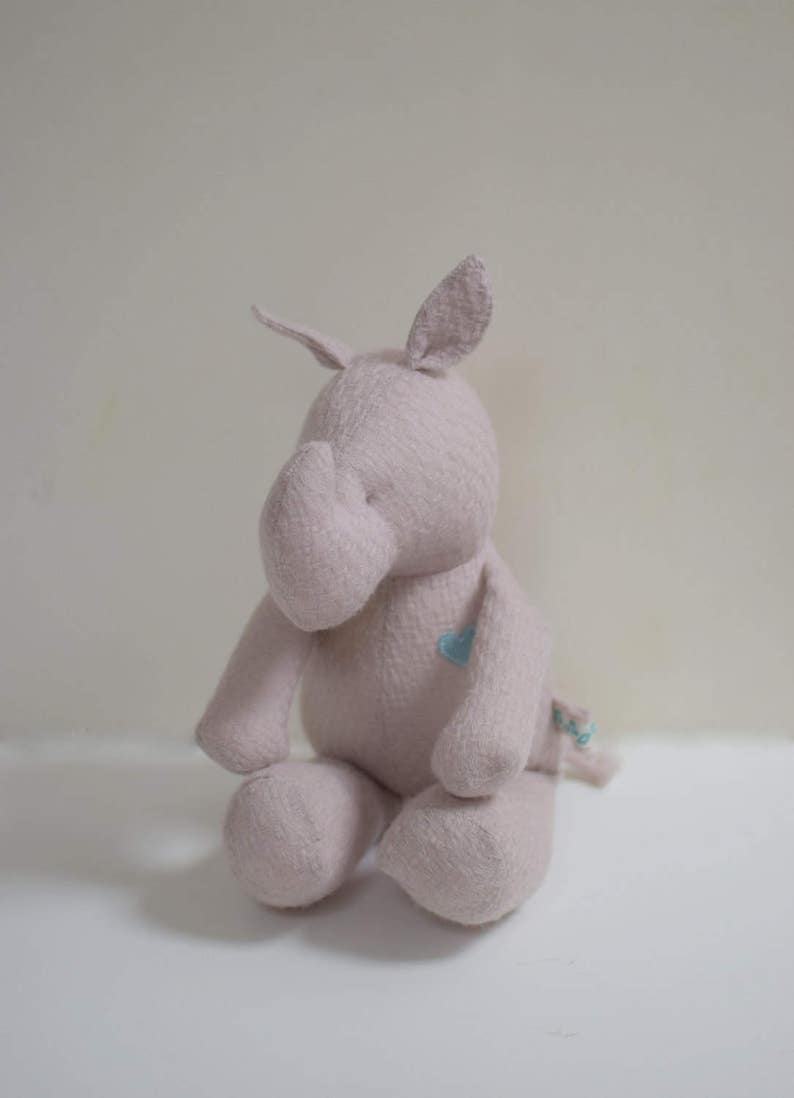 Handmade Rhino doll, Waldorf inspired Eco toy, soft fabric doll, stuffed animal, baby toddler natural Cream image 2